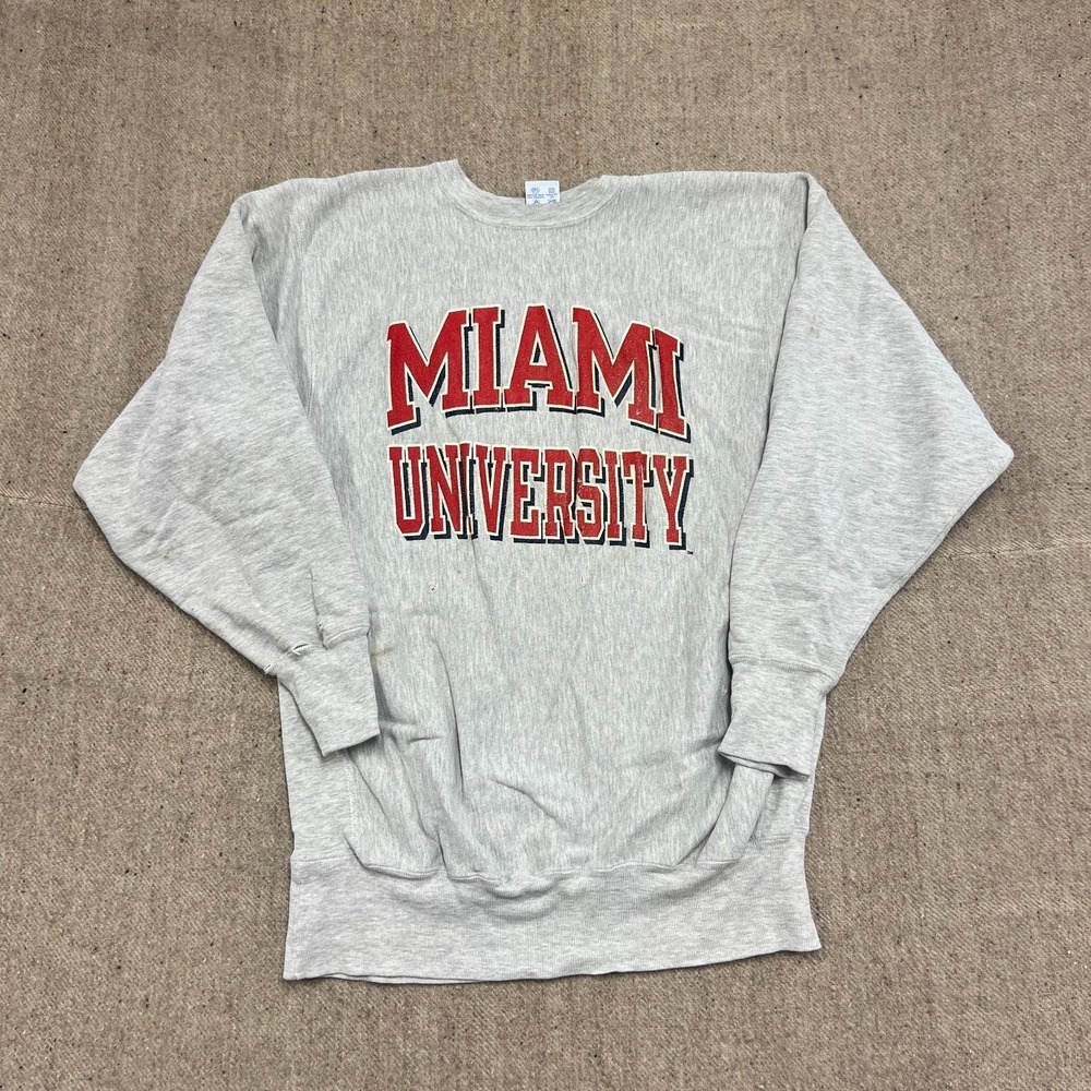 Vintage Miami‎ University Sweatshirt Mens XXL Gray 90s Champion Reverse Weave